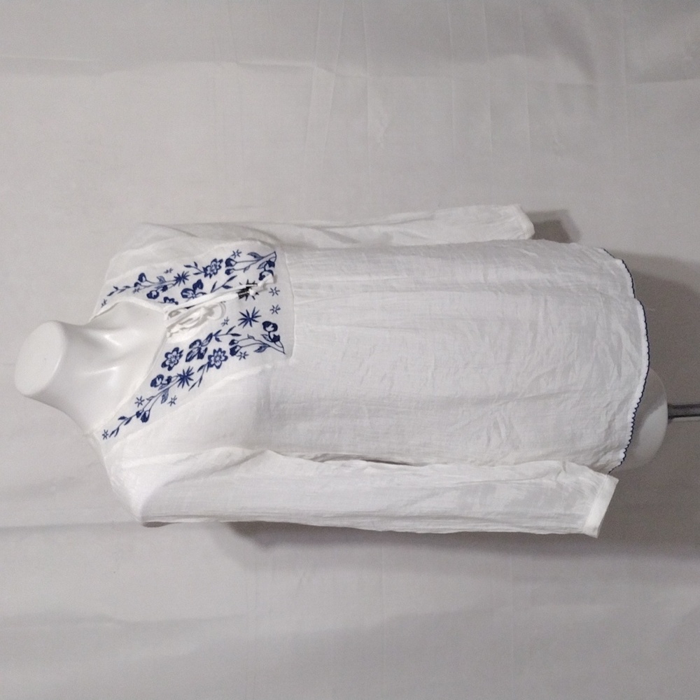 Women’s White Gauze Long Sleeve Blouse Floral Embroidered Boho Peasant Top Sz 6 - Picture 6 of 13